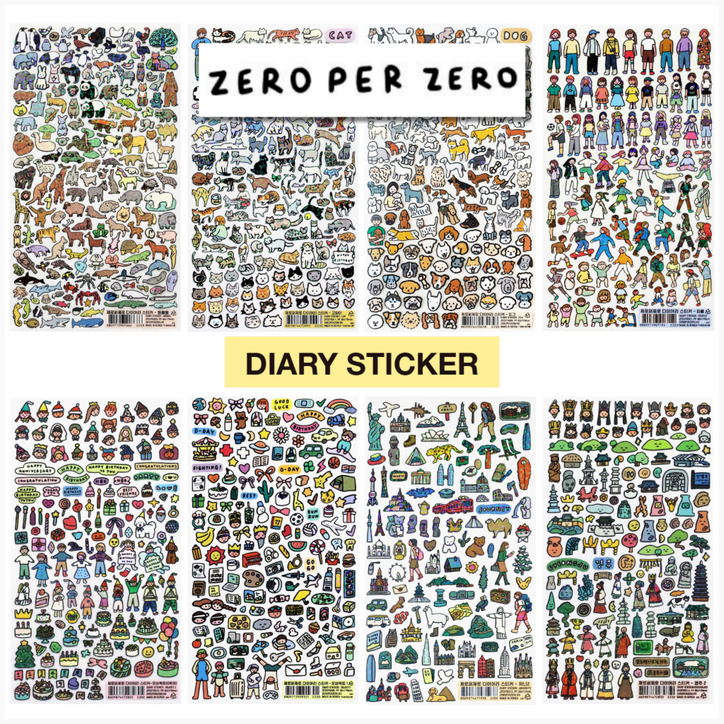 ZERO PER ZERO Diary Sticker Sheet | Aesthetic Stickers for Journal & Planner