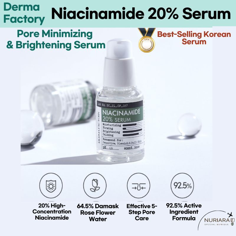 [Derma Factory] Niacinamide 20% Serum 30ml- Pore Minimizing Brightening Serum Kiểm soát dầu Chăm sóc