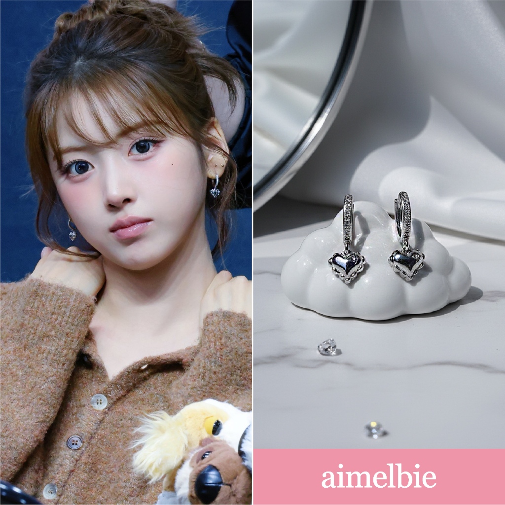 Bông tai Jiwoo NMIXX phong cách Hàn Quốc, thiết kế ôm trái tim màu bạc