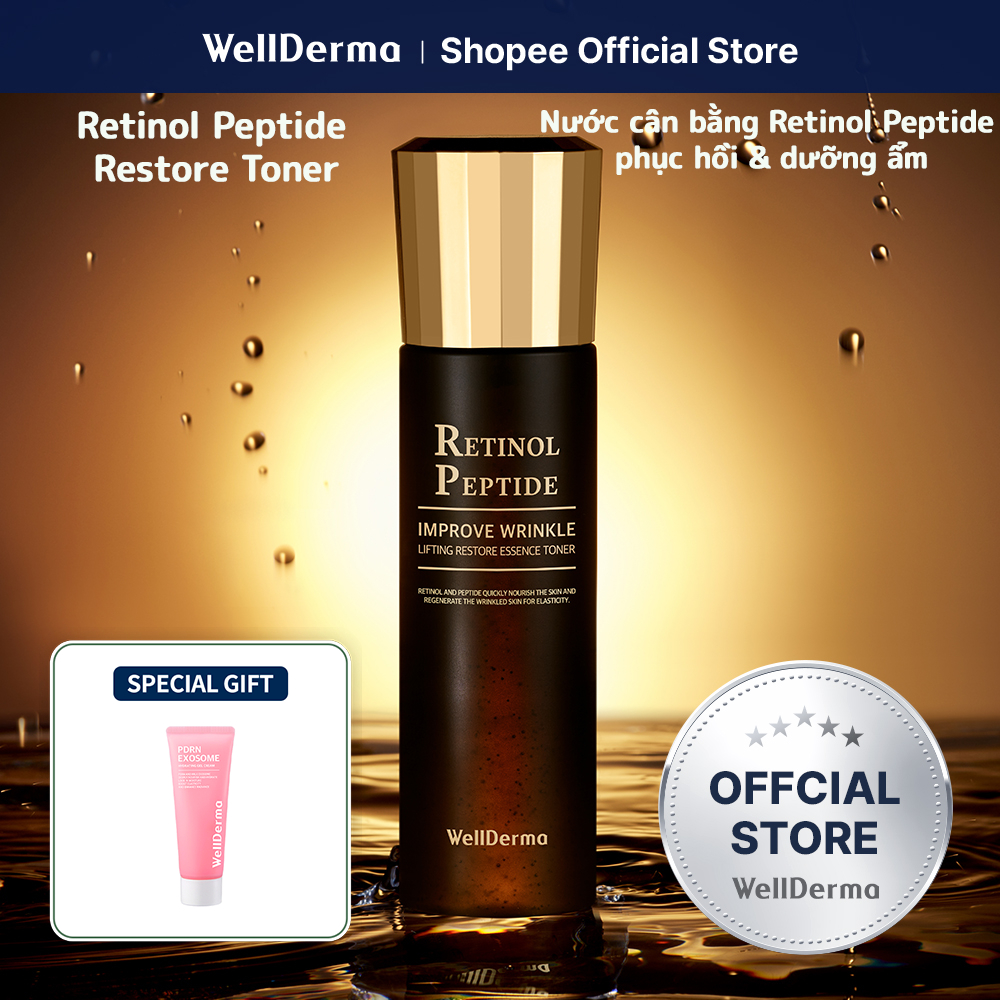 [WellDerma CHÍNH THỨC] Mực phục hồi nâng cơ Retinol Peptide 150mL | Mực dưỡng ẩm & cân bằng với Pept