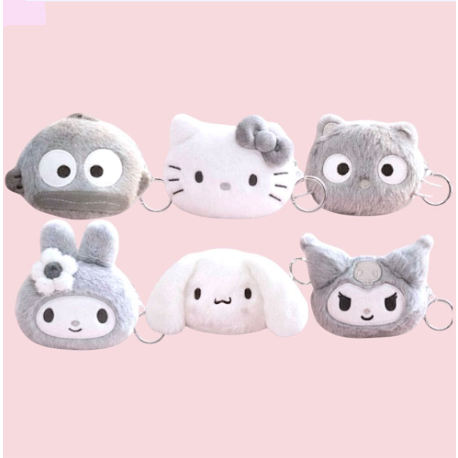 Sanrio Authentic Monotone Mini Pouch AirPods & Coin Bag Keyring - Hello Kitty, Hangyodon, Cinnamorol