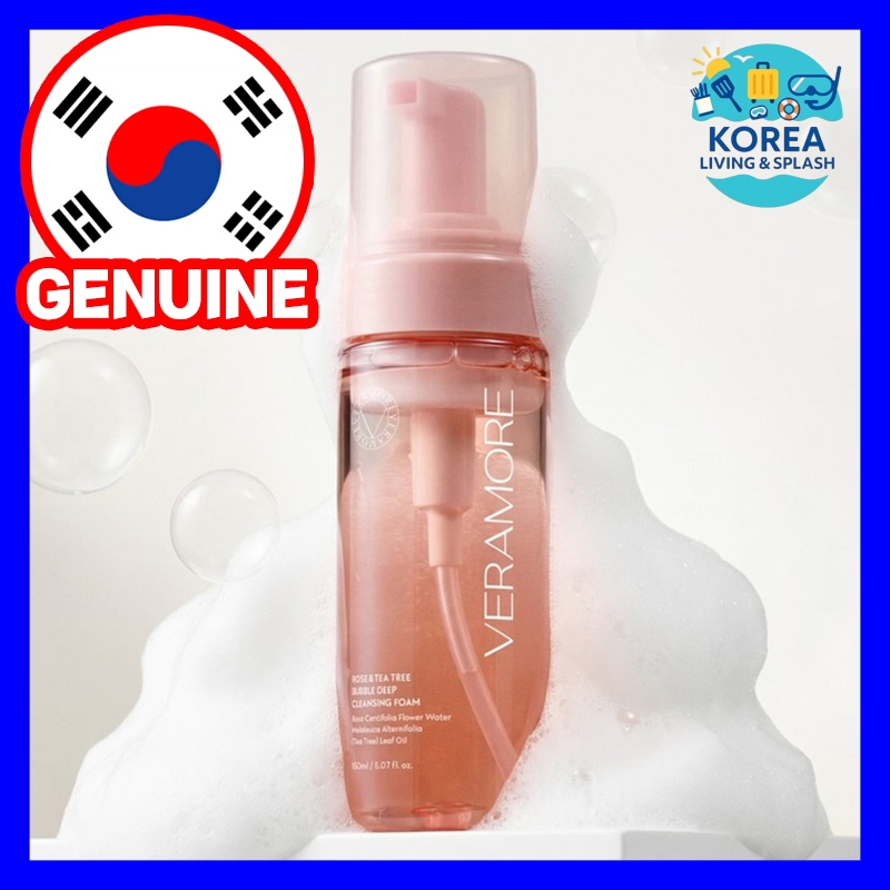 VERAMORE Rose Tea Tree Bubble Deep Cleaning Foam 150ml Độ pH thấp Nhẹ nhàng Chăm sóc lỗ chân lông Mi