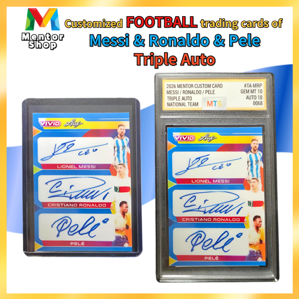 [Cửa hàng cố vấn] ✨ Messi Ronaldo Pele Triple Auto Custom Card GOAT Bóng đá MTS Thẻ giao dịch được p