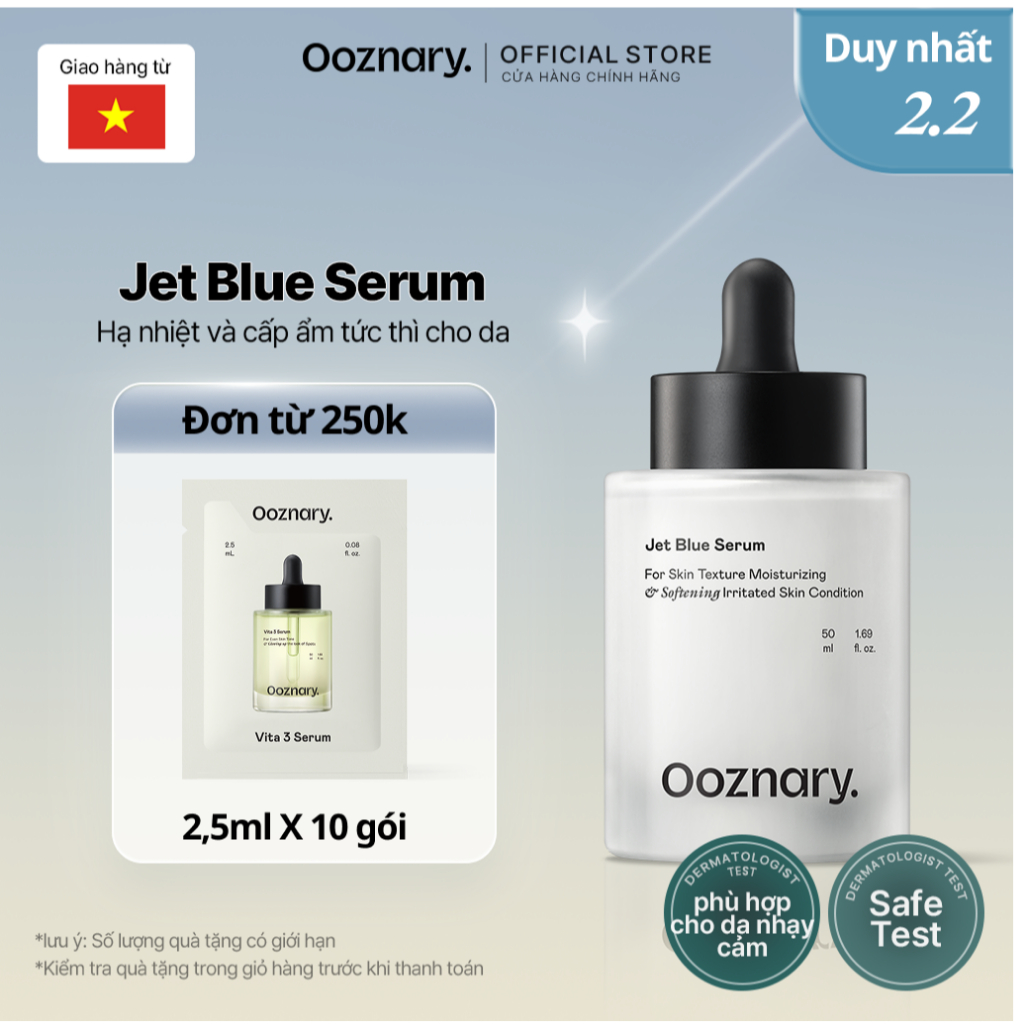 Ooznary Serum Jet Blue cấp ẩm sâu, làm sạch da chết và sợi bã nhờn, Softening Irritated Skin 50ml