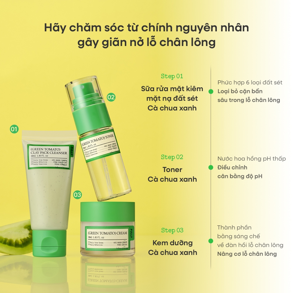 [FULLY Chính Hãng] Fully Bộ Kit thử Cà Chua Xanh, Gồm Sữa rửa mặt nạ 30ml, Toner 30ml, Kem dưỡng 30ml | BigBuy360 - bigbuy360.vn