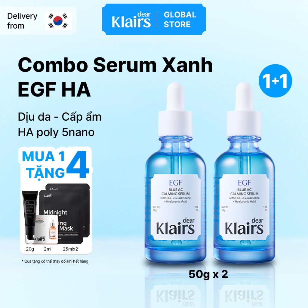 [Klairs Global] [Combo Serum 50g x 2] Tinh chất xanh Dear, Klairs EGF Blue AC Calming Serum 50g
