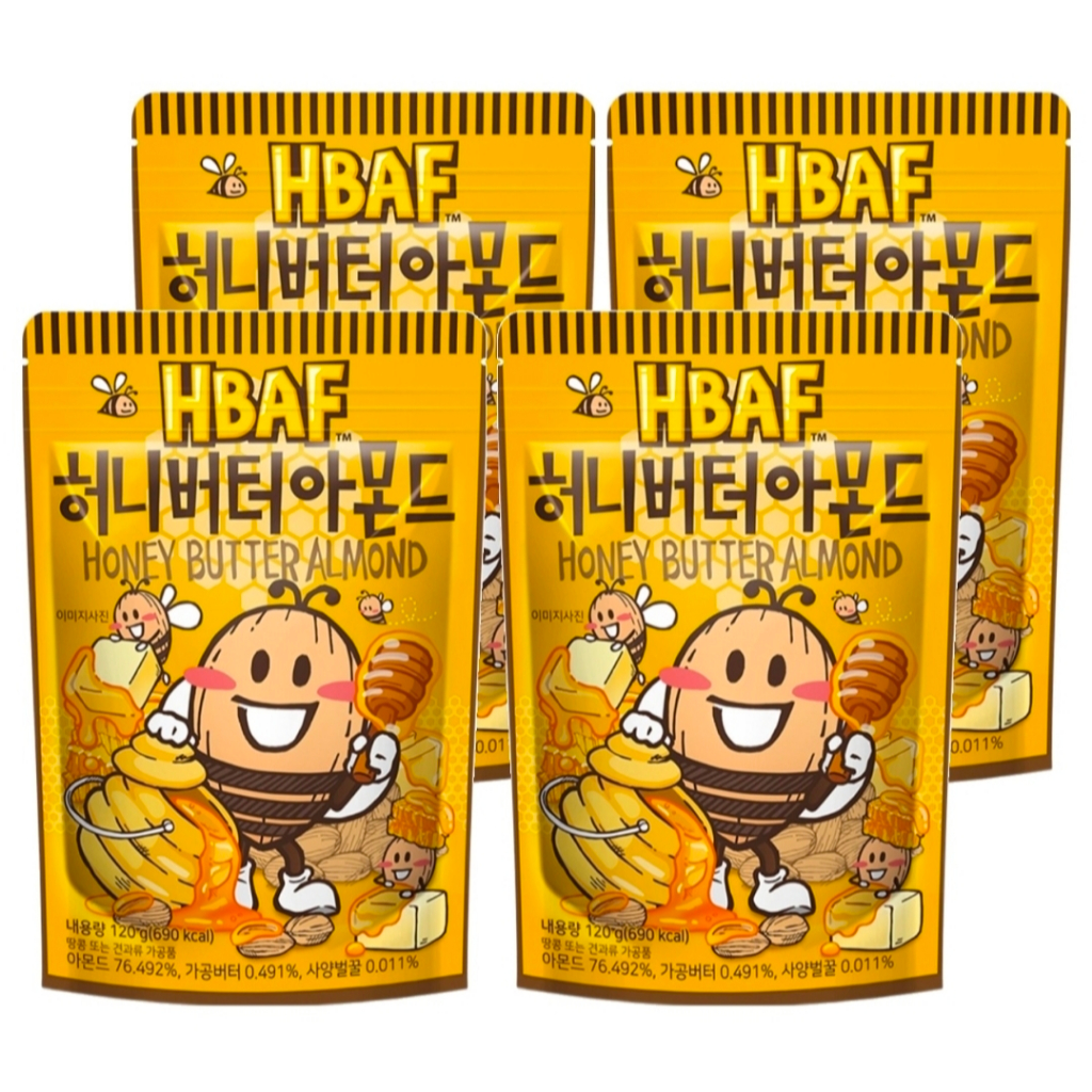 HBAF Bơ Mật Ong Hạnh Nhân Snack Hạt Rang 120g x 4 Gói Snack Ngọt Hàn Quốc