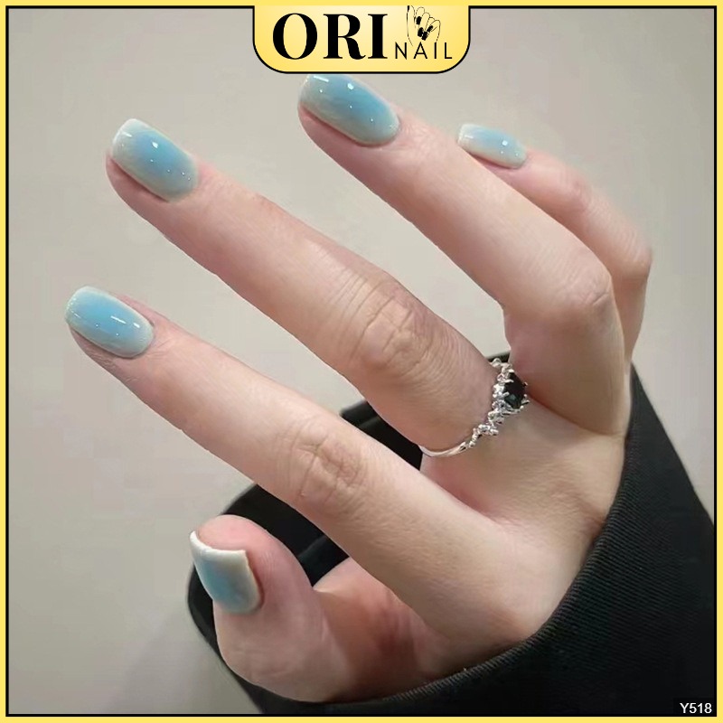 Móng Tay Giả Nail Box Kiểu Ngắn Màu Xanh Dương 24 Móng Kèm Keo ORI NAIL Y518