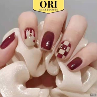  Móng Tay Giả Nail Box Kiểu Ngắn Màu Hồng Đỏ Trắng Họa Tiết 3D Thời Trang ORI ACCESSORIES Y769 
