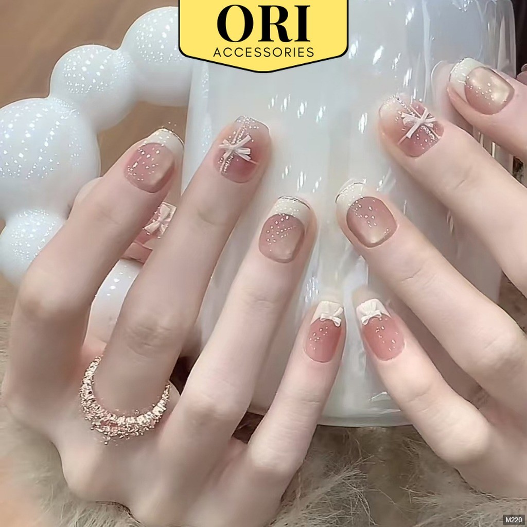 Móng Tay Giả Nail Box Mắt Mèo Kiểu Ngắn Màu Hồng Nâu 3D Lung Linh Hot Trend ORI ACCESSORIES M220