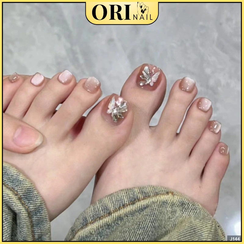 Móng Chân Giả Nail Box Màu Nâu Mắt Mèo 24 Móng Kèm Keo Phong Cách ORI NAIL J144