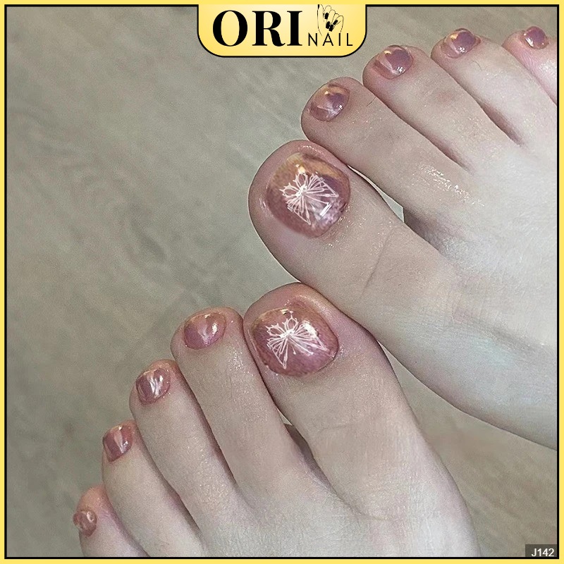 Móng Chân Giả Nail Box Màu Hồng Mắt Mèo 24 Móng Kèm Keo Phong Cách ORI NAIL J142