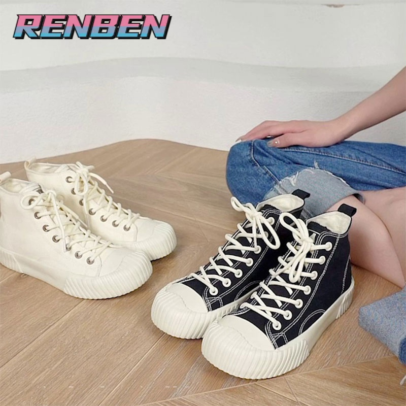 Giày thể thao RENBEN bằng vải canvas cổ cao phong cách retro thời trang cho nữ