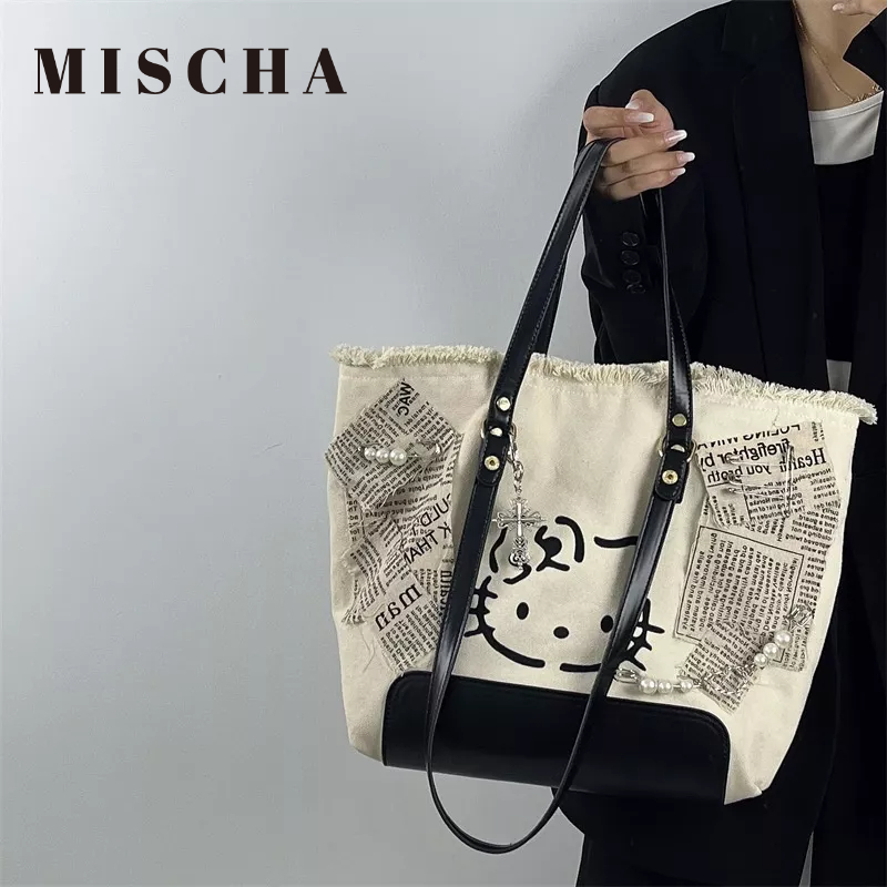 MISCHA Túi Xách canvas Sức Chứa Lớn Thêu Họa Tiết Dễ Thương Thời Trang niche Y2Y Cho Nữ