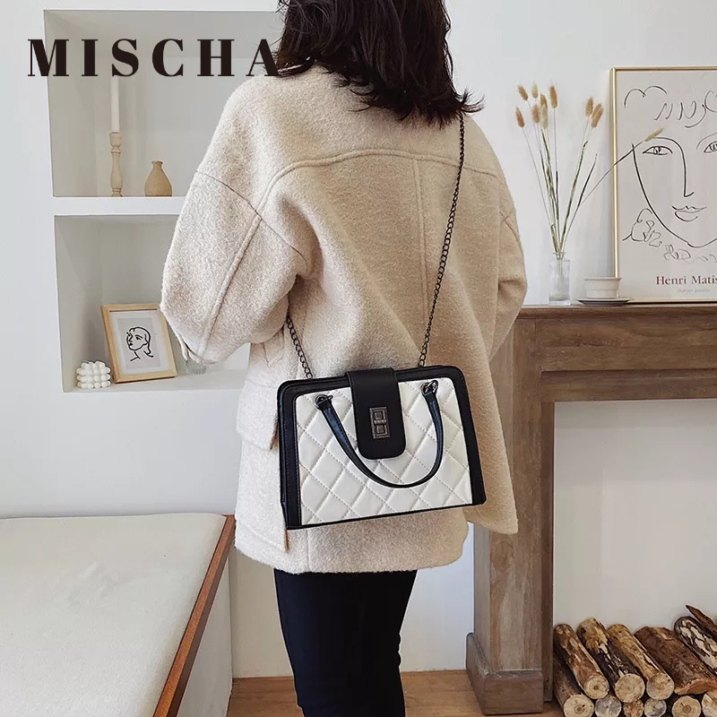 Mischa Túi Xách Da PU Cỡ Lớn Phối Màu Tương Phản Thời Trang Cho Nữ