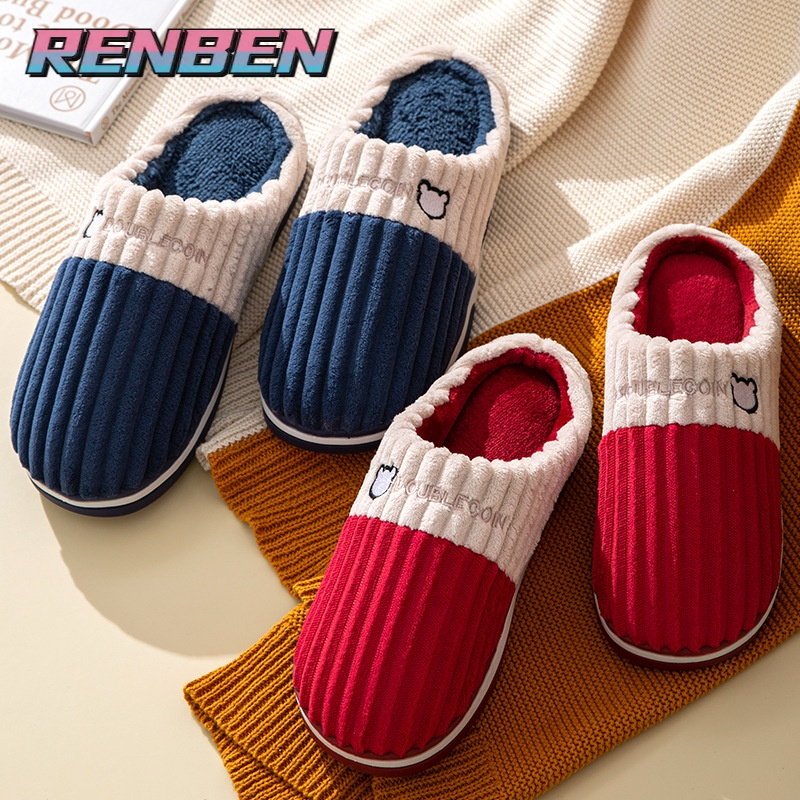 Dép cotton đi trong nhà RENBEN đế dày mềm mại chống trượt phong cách Hàn Quốc cho cặp đôi