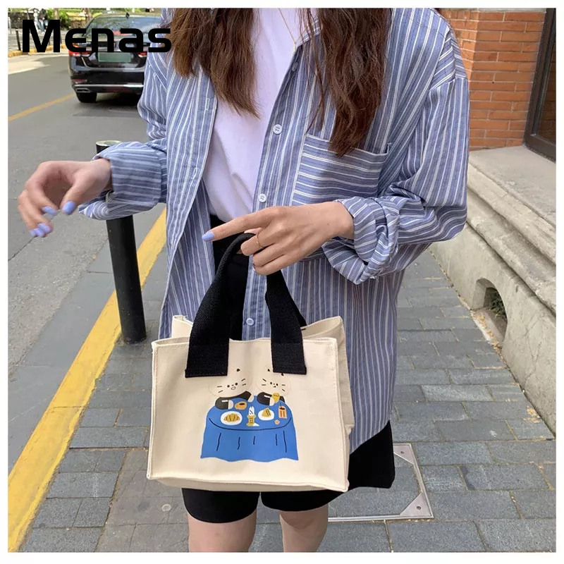 Menas Túi Vải canvas Đựng Cơm Trưa In Hình Chú Chó Dễ Thương