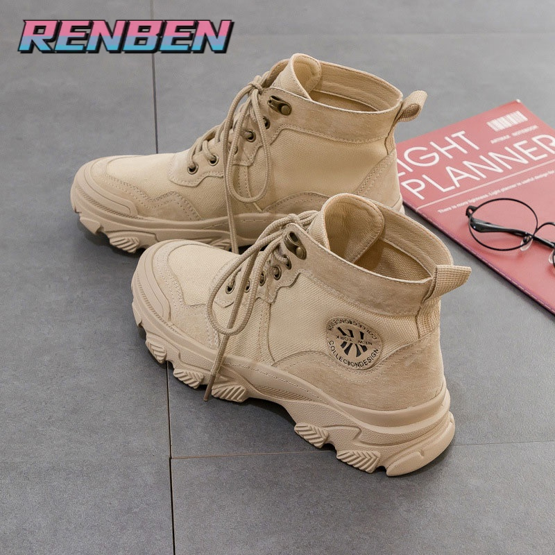 Giày bốt martin RENBEN cổ thấp phong cách Anh Quốc thời trang cho nữ