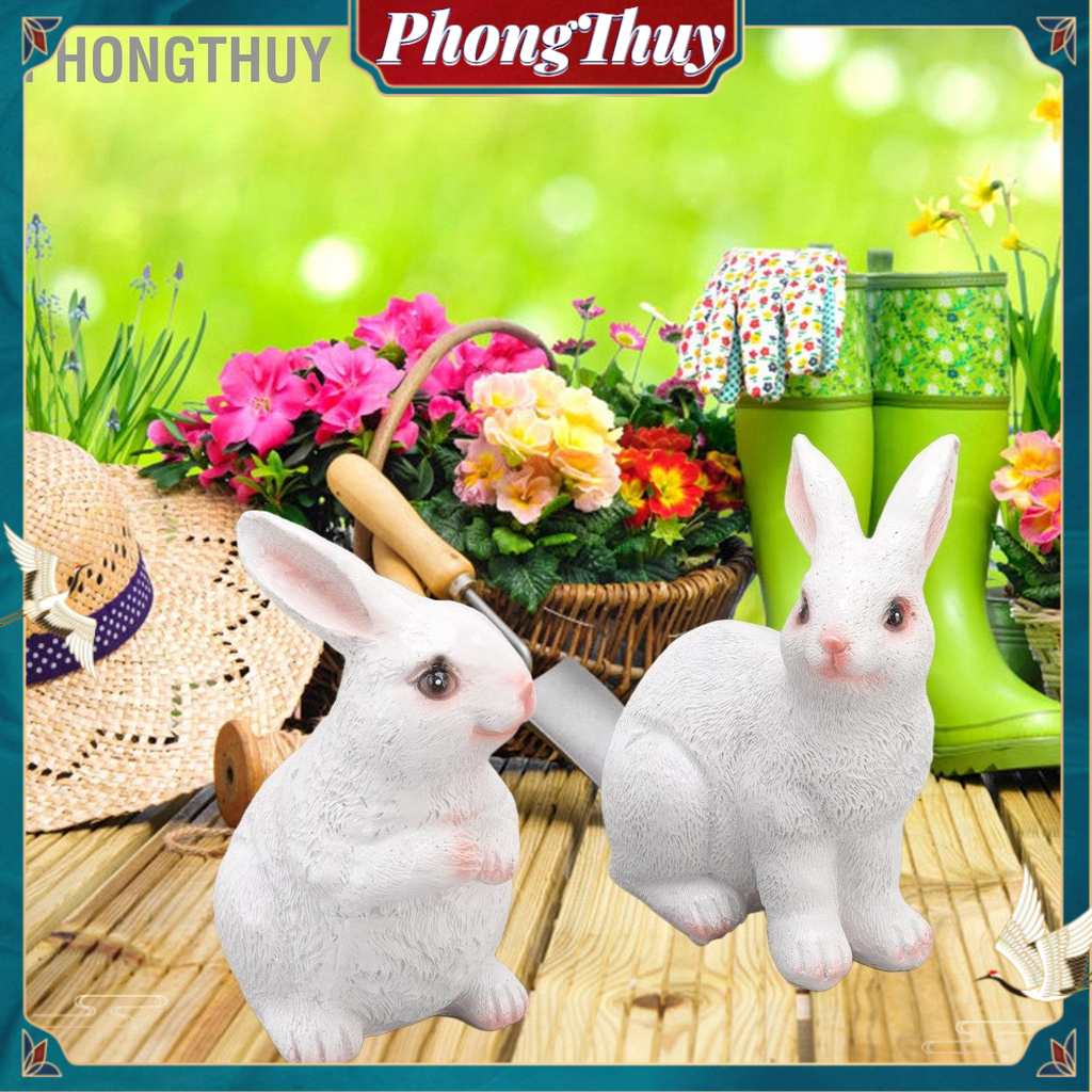 PhongThuy Một Cặp Tượng Vườn Thỏ Nhựa Tổng Hợp Ngoài Trời Điêu Khắc Thủ Công Cho Sân Nhà
