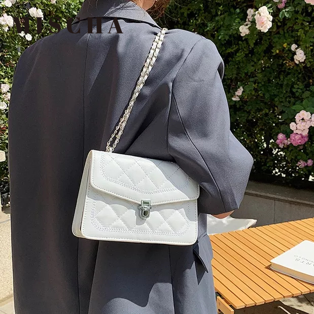 Mischa Túi Đeo Chéo Vai Bằng Da PU Màu Trơn Họa Tiết Hình Thoi Phong Cách Phương Tây Thời Trang