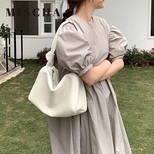 Mischa Túi Xách Da PU Mềm Màu Trơn Thắt Nút Dễ Phối Đồ Thời Trang niche