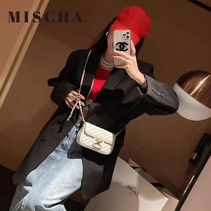 Mischa Túi Xách Da PU Màu Trơn Phối Dây Xích Đeo Vai Sành Điệu Dễ Phối Đồ