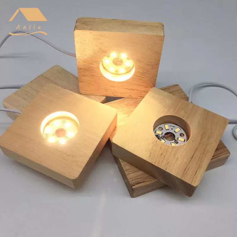 Anjia Giá Đỡ Đèn Ngủ Hình Quả Cầu Pha Lê Bằng Gỗ Trơn Cổng usb
