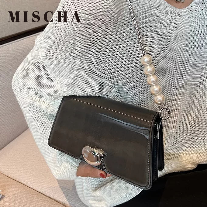 Mischa Túi Xách Da PU Màu Trơn Đính Ngọc Trai Thời Trang Cao Cấp Cho Nữ