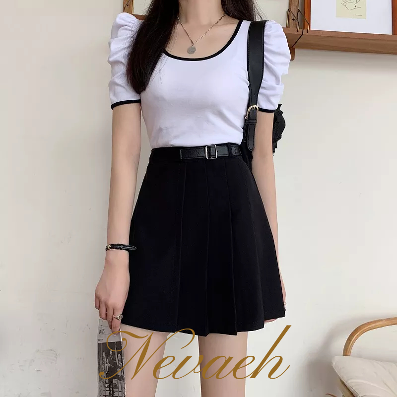 Chân Váy Ngắn Xếp Ly Lưng Cao Màu Đen Phong Cách Hàn Quốc Cho Nữ