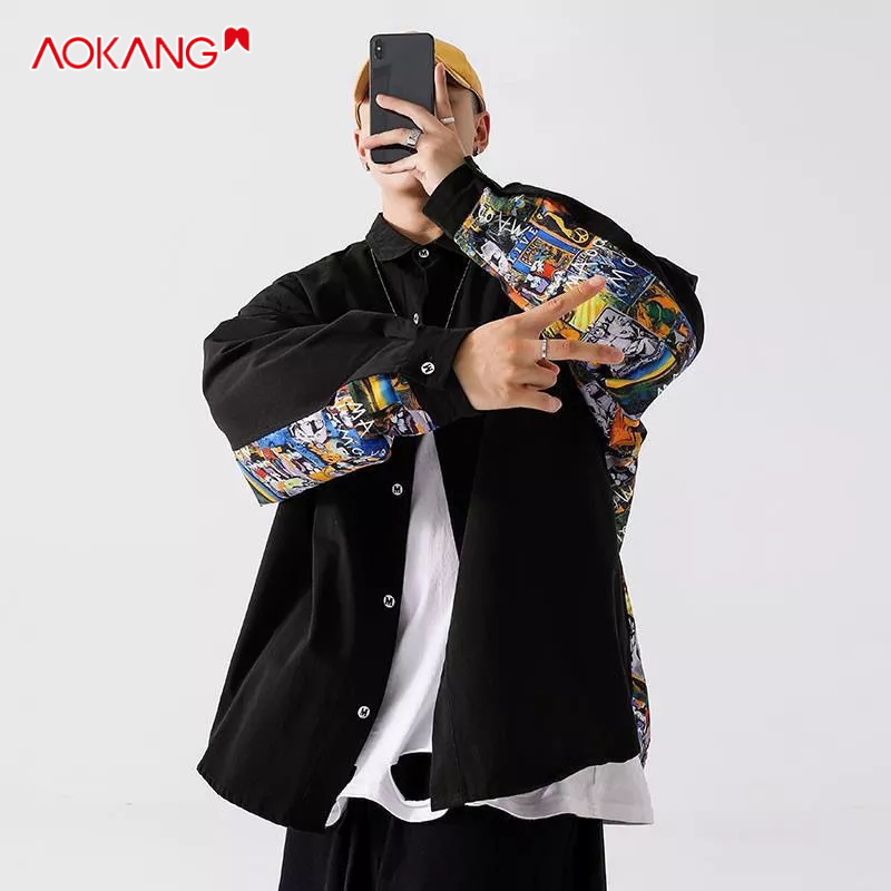 Áo sơ mi AOKANG dài tay in hình thời trang hip hop cho nam