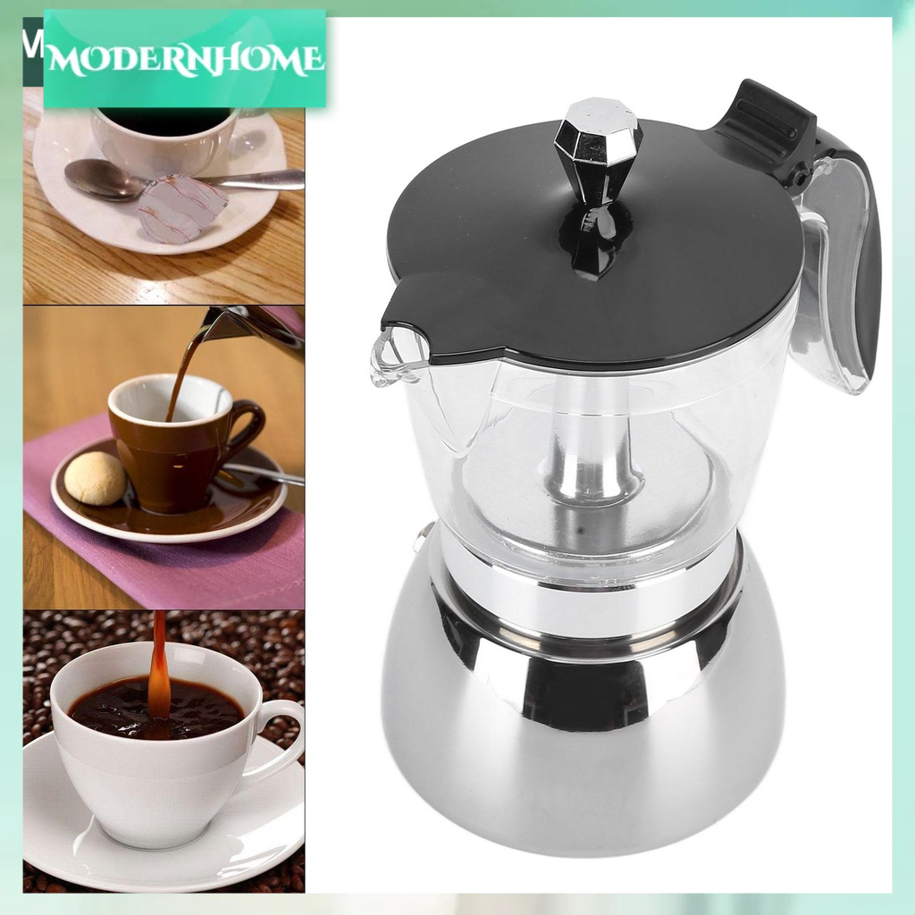 ModernHome Bình pha cà phê bằng thép không gỉ 6 ly hình bát giác Ý Gia dụng Moka Pot