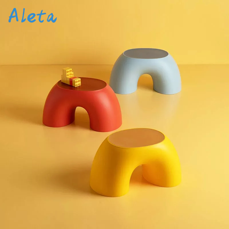 Aleta Ghế Đẩu Tròn Nhỏ Màu Cầu Vồng Đơn Giản Chống Trượt Thay Đổi Màu Giày Cho Trẻ Em