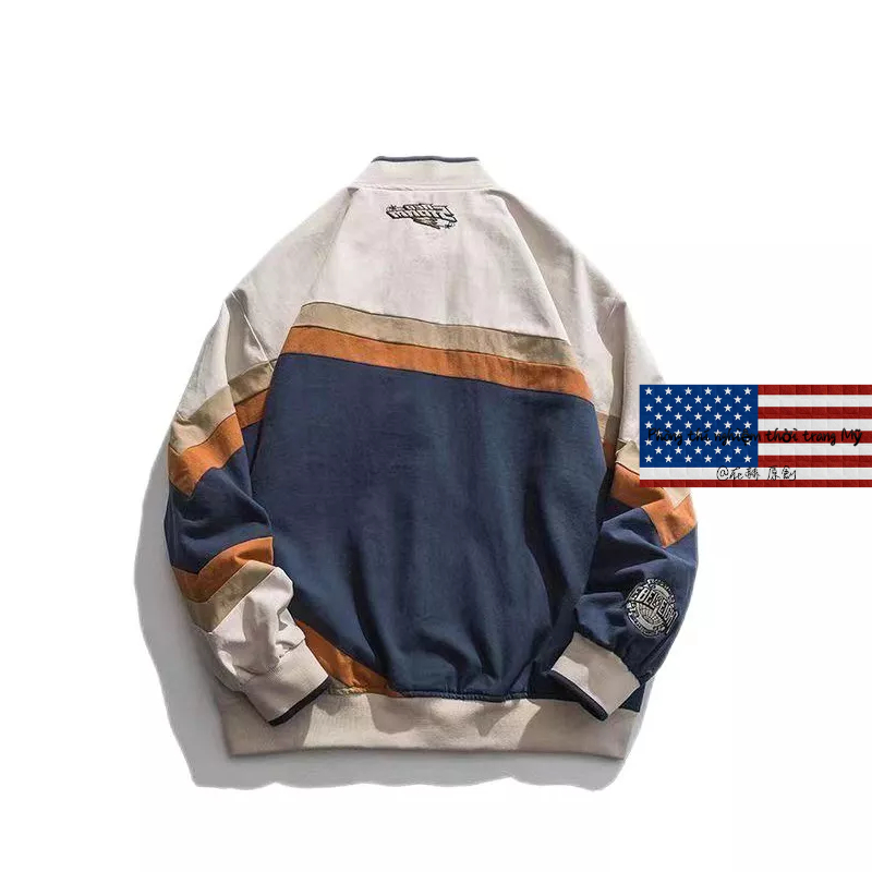 Áo Khoác Bóng Chày Thời Trang Đường Phố retro Mỹ Dành Cho Nam Nữ Phong cách Nhật Bản Áo sơ mi màu xanh Bộ đồ