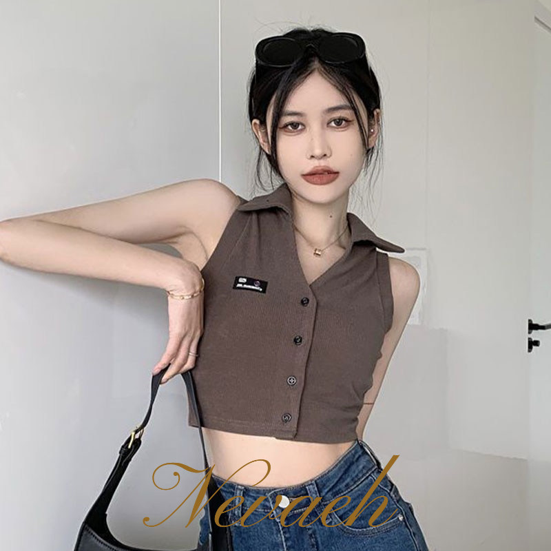 Neeeh Áo Thun polo Sát Nách Màu Trơn Sang Trọng Thích Hợp Mặc Trong Và Ngoài Trời Phong Cách Mỹ Cổ Điển Mùa Hè Kiểu Mới Cho Nữ