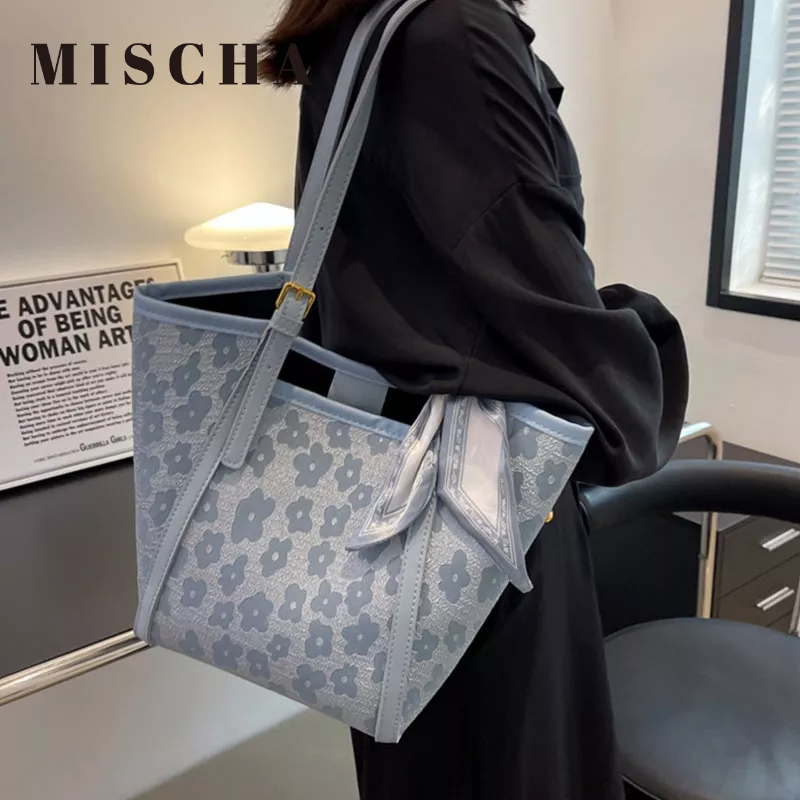 Mischa Túi tote Đeo Vai Bằng Da PU In Họa Tiết Đơn Giản Sức Chứa Lớn Thời Trang Dễ Phối Đồ Cho Nữ