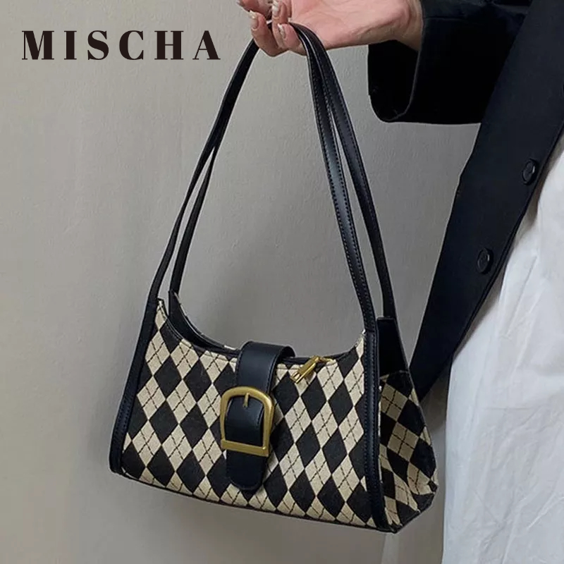 Mischa Túi canvas Đeo Vai Hình Thoi Phong Cách retro Đơn Giản Dễ Phối Đồ Cho Nữ