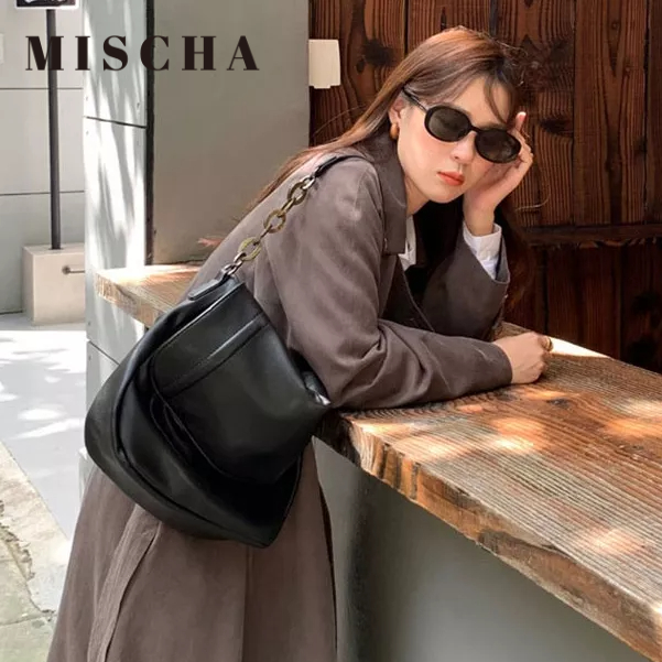 MISCHA Túi Xách Đeo Vai Bằng Da PU Sức Chứa Lớn Màu Trơn Thời Trang