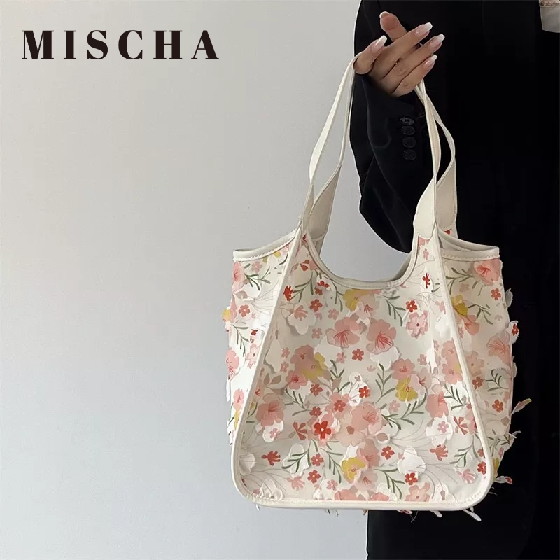 Mischa Túi Xách canvas Đeo Vai Sức Chứa Lớn Họa Tiết Hoa Thời Trang Cao Cấp