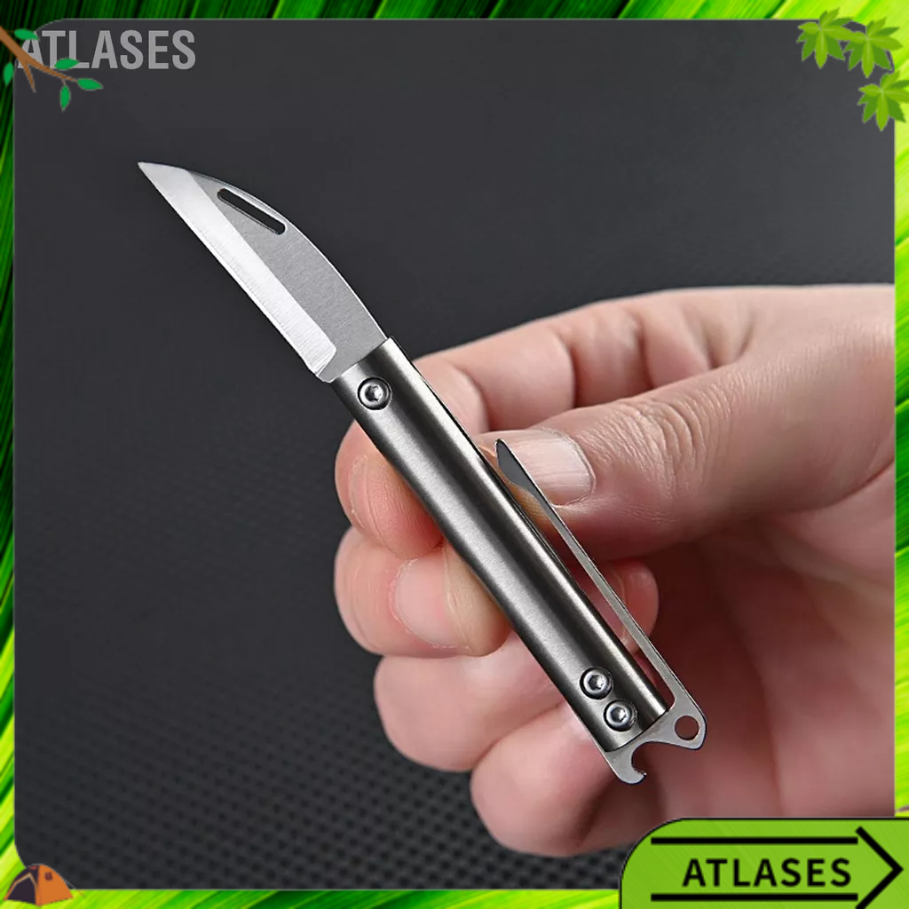 Mini Gấp Lại Kẹp Dao Ngoài Trời Hợp Kim Titan Móc Khóa Di Động Gói Dụng Cụ Mở Atlases～