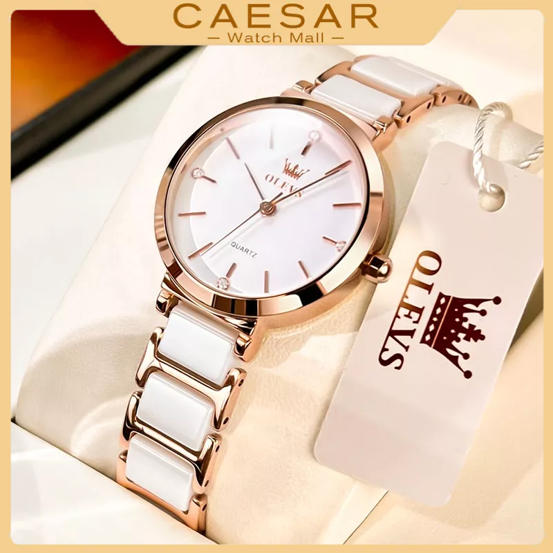 OLEVS 5877 đồng hồ nữ thạch anh gốm cao cấp sang trọng đồng hồ đơn giản và tinh tế mạ Kim cương phụ nữ đẹp