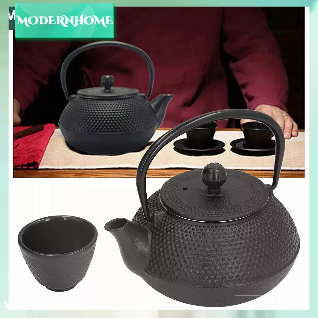 ModernHome Bộ Ấm Trà Gang 2 Chén Dung Tích 800Ml Khắc Bền Màu Đen Cổ Quà Tặng Cho Gia Đình Bạn Bè