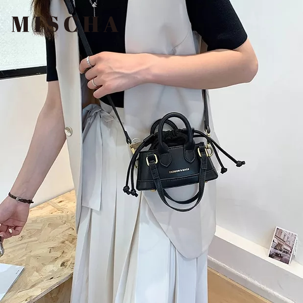 MISCHA Túi Đeo Chéo Da PU mini Màu Trơn Phong Cách Âu Mỹ Thời Trang Cho Nữ