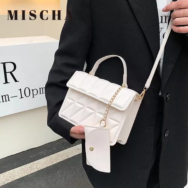 Mischa Túi Đeo Chéo Da PU Hình Thoi Màu Trơn Phong Cách retro