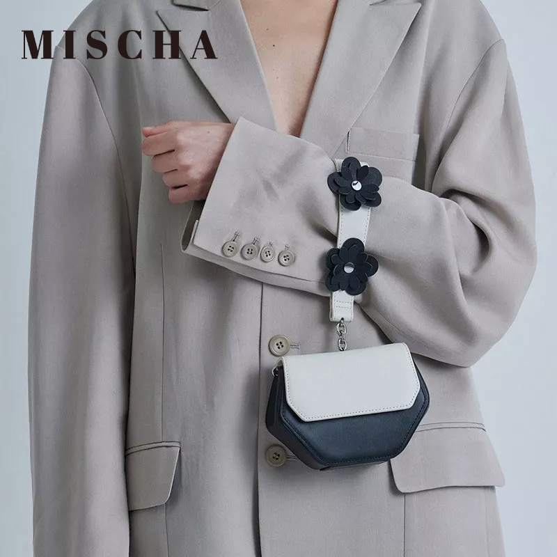 MISCHA Túi Xách Đeo Vai Chất Liệu Da PU Họa Tiết Hoa Dễ Thương Thời Trang Cho Nữ