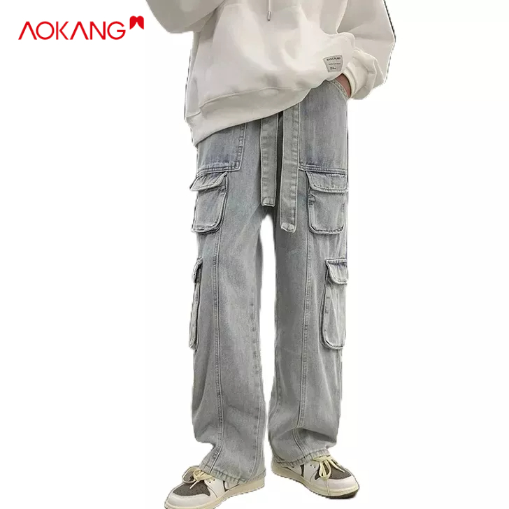 Quần jean nam AOKANG dáng dài ống rộng cá tính thời trang