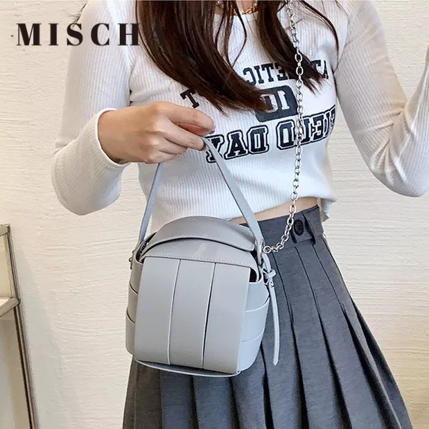 MISCHA Túi Xách Da PU Đeo Vai Phối Màu Tương Phản Phong Cách Hàn Quốc Thời Trang Cho Nữ