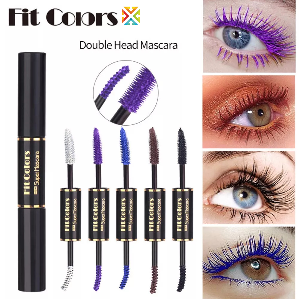 Mascara Hai Đầu 5 Màu Sắc Tùy Chọn Chống Thấm Nước Nhanh Khô Uốn Cong Làm Dài Lông Mi Trang Điểm Màu Xanh Dương Tím