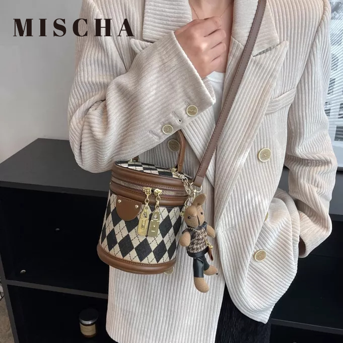 Mischa Túi Xách Da PU Đeo Vai Hình Thoi Màu Trắng Phong Cách retro Hợp Thời Trang