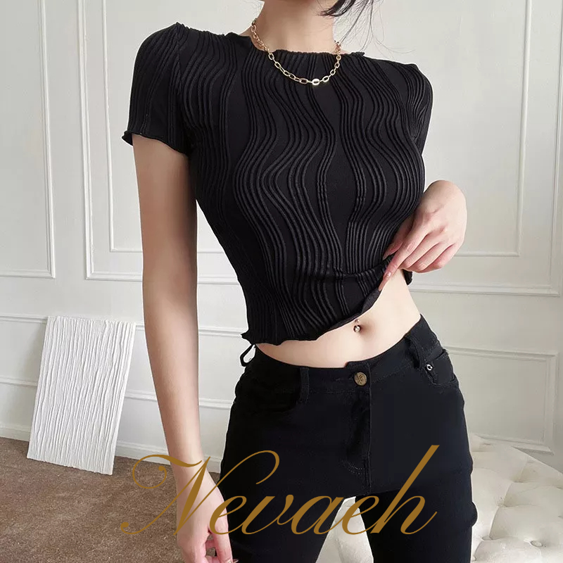 Áo Thun Tay Ngắn Cổ Tròn Màu Sắc Đơn Giản Phong Cách Âu Mỹ áo croptop