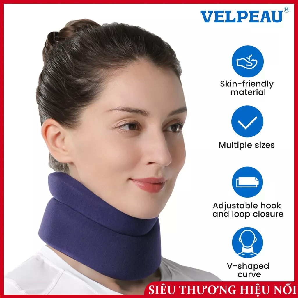 VELPEAU Nẹp Cổ Foam Co Cổ Hỗ Trợ Cổ Mềm Làm Giảm Đau Và Áp Lực Ở Cột Sống Bao Bọc Căn Chỉnh Ổn Định Đốt Sống Có Thể Được Sử Dụng Khi Ngủ Thoải Mái Màu Xanh Lam Trung Bình